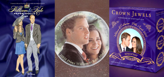 Kate Middleton, Prince William, Royal Wedding, Souvenir Paper Dolls, Coaster, Condoms Kate Middleton, Prince William, Royal Wedding, Souvenir Paper Dolls, Coaster, Condoms